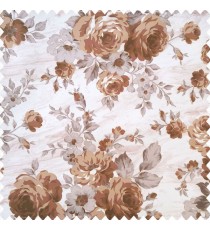 Brown white grey color beautiful natural rose flower design leaves small floral designs with texture finished stone pattern main curtain